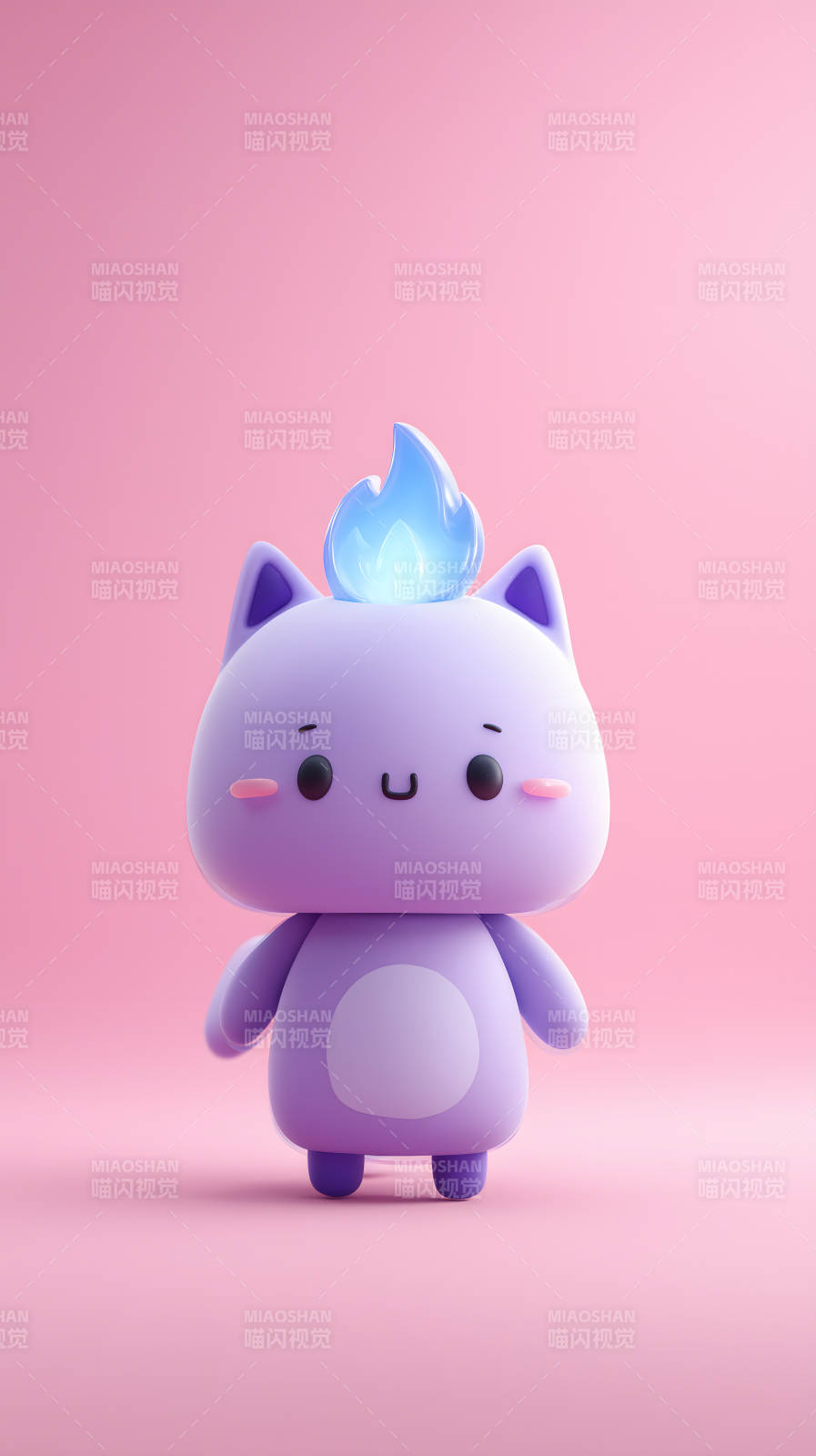 可爱卡通猫咪头顶蓝色火焰图片