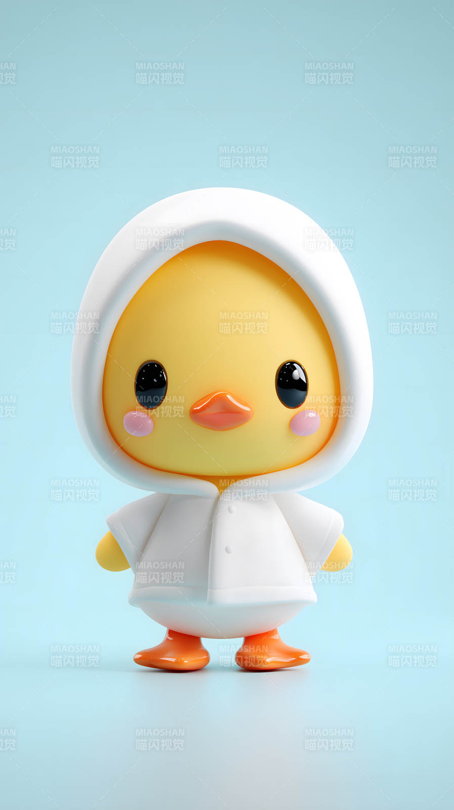 可爱小黄鸭身着白色连帽衫图片