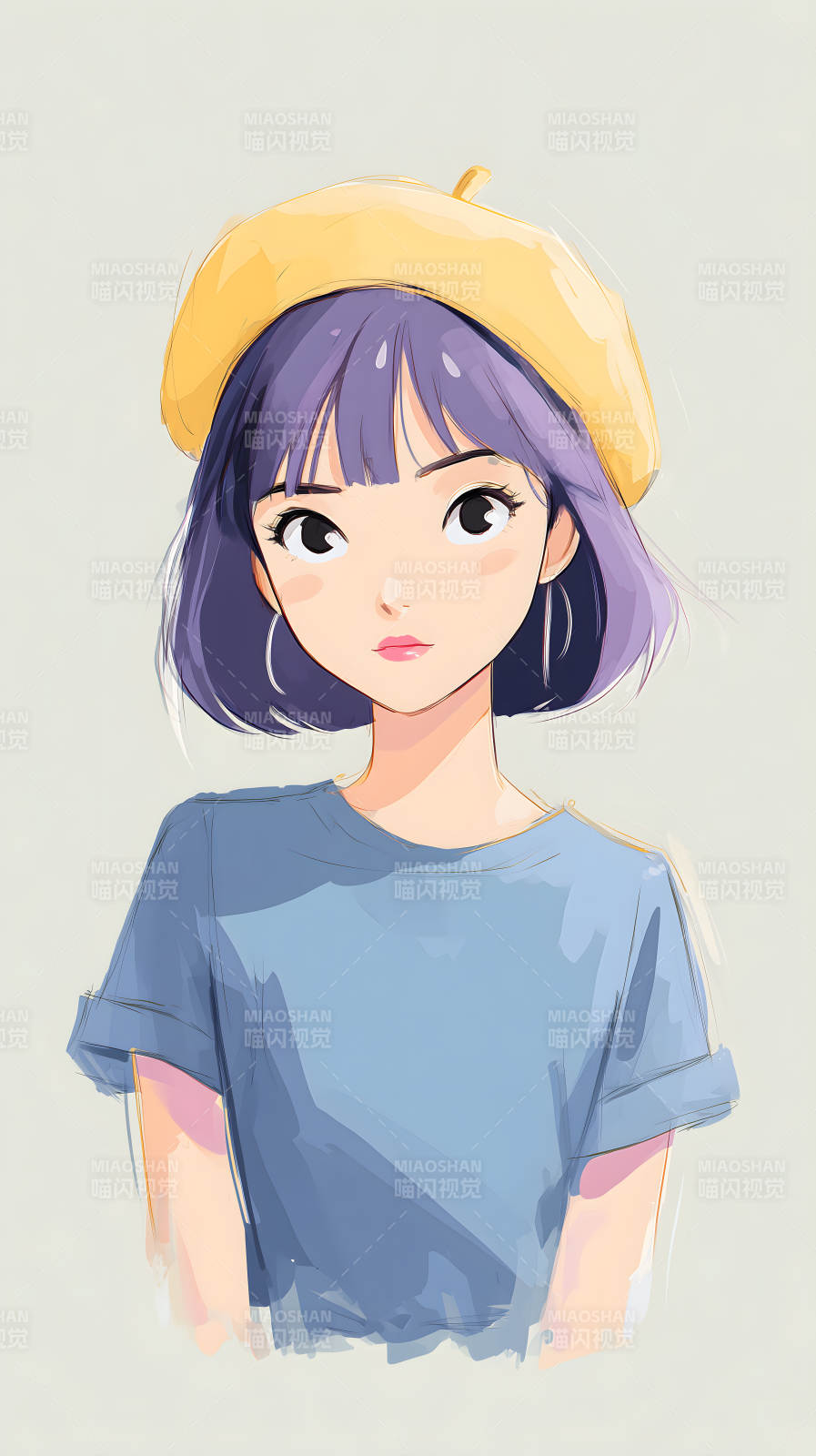 戴黄色贝雷帽的动漫女孩图片