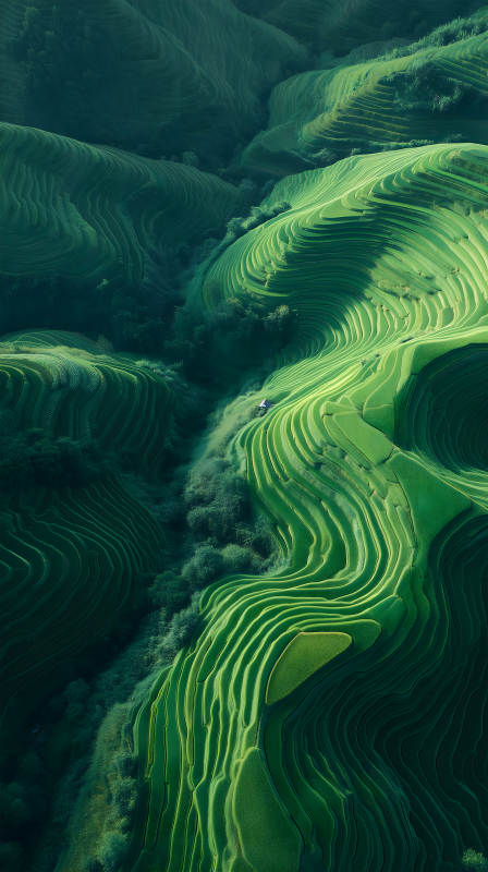 梯田山脉绿意盎然生机勃勃图片