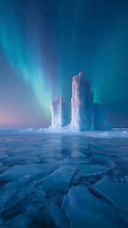 冰雪城堡极光之夜图片