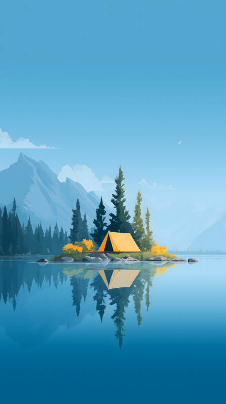 湖畔露营地风景优美山水相依图片