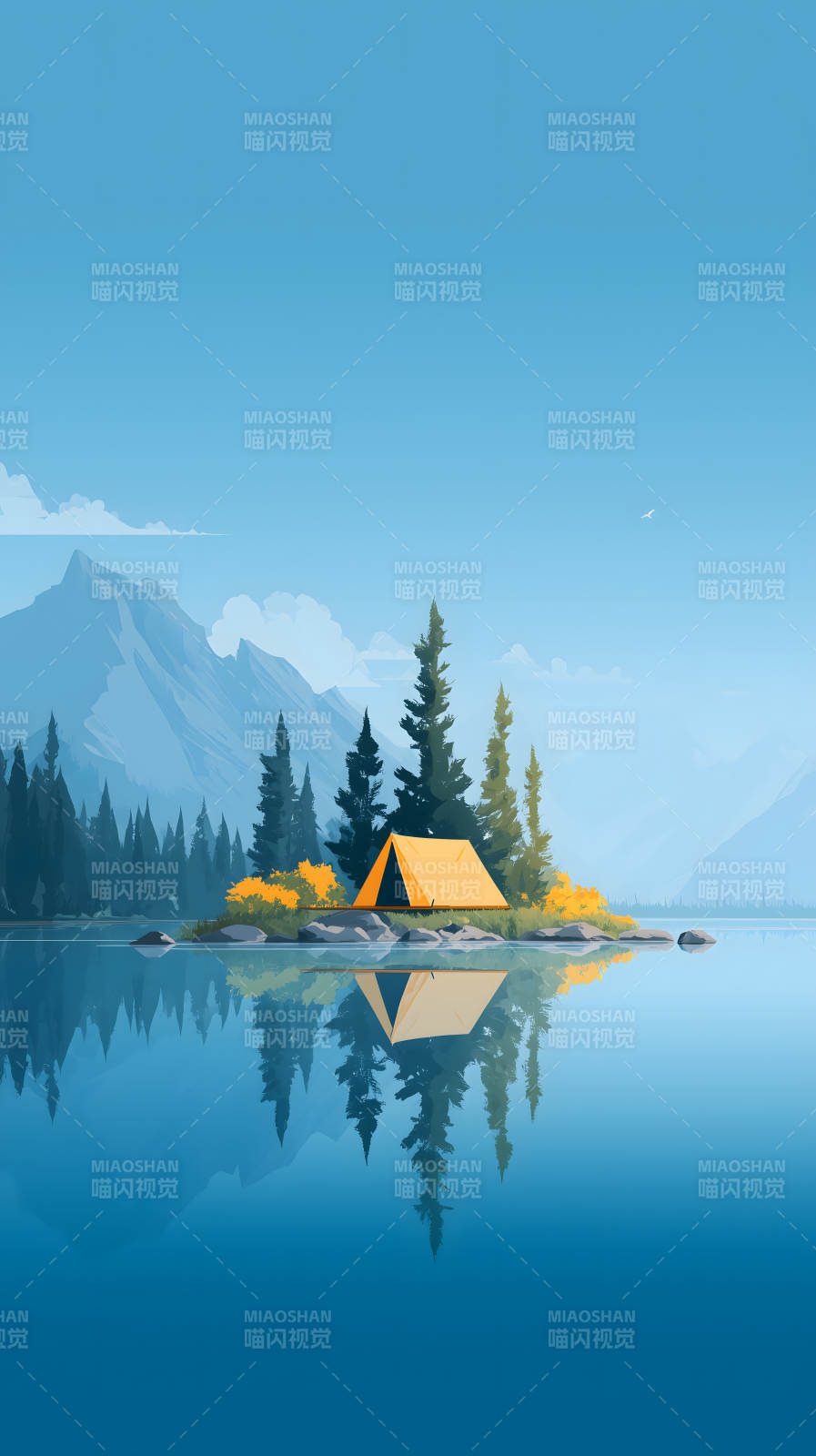 湖畔露营地风景优美山水相依图片