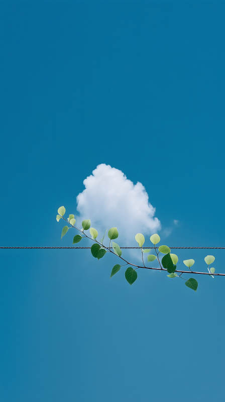 蓝天白云树枝清新风格图片