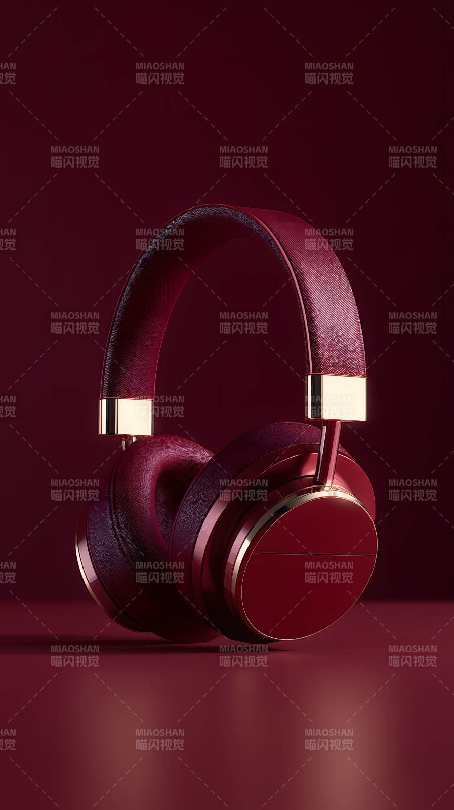 深红色耳机特写图片