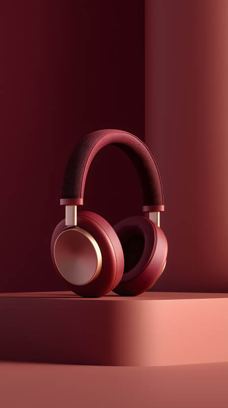红色耳机静物摆拍时尚产品图片
