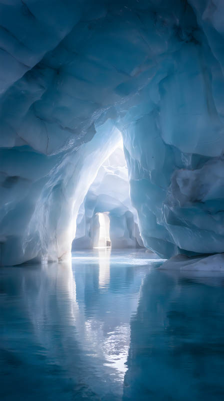 冰洞奇景倒影水中光影交错图片