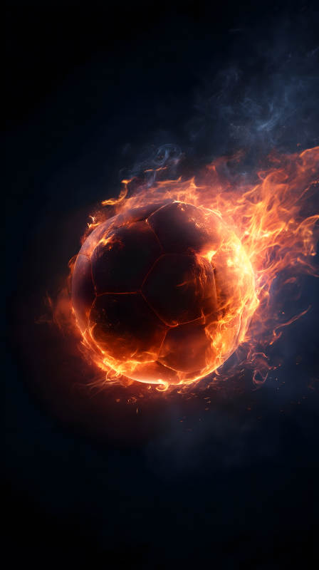燃烧足球火焰环绕夜空图片