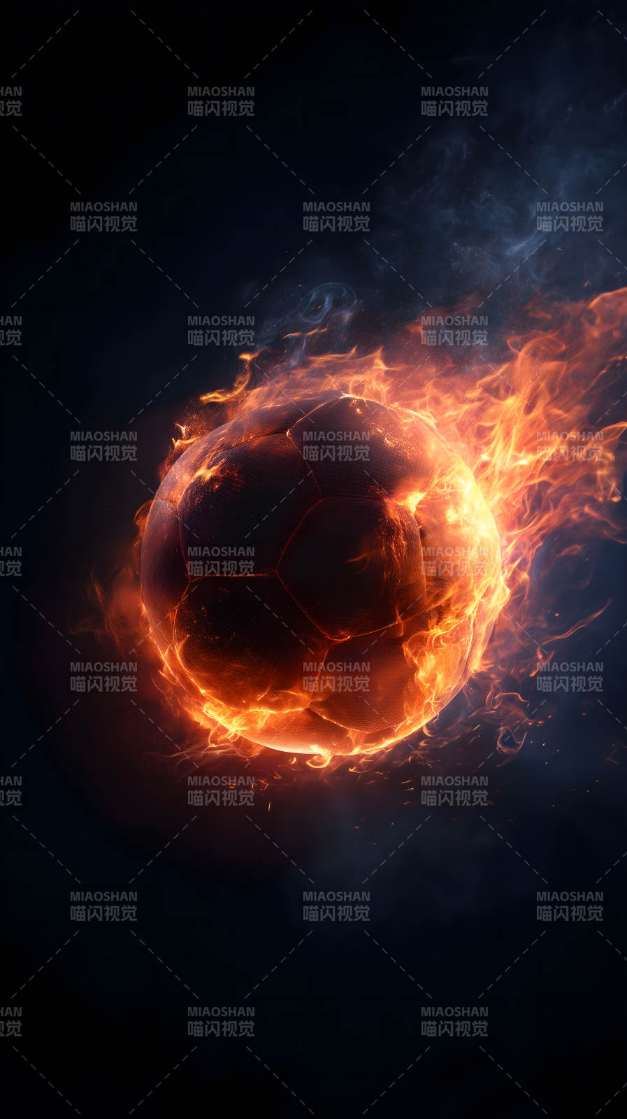 燃烧足球火焰环绕夜空图片