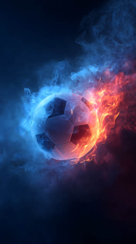 足球火焰特效蓝色与红色交织图片