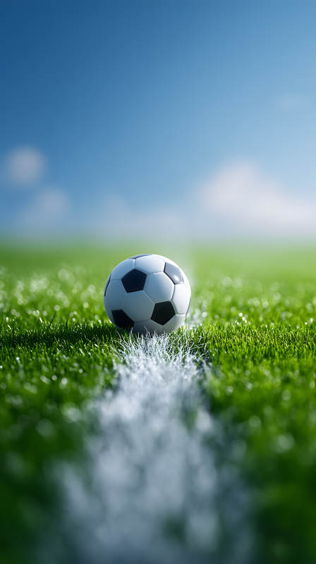 足球草地蓝色天空阳光明媚图片