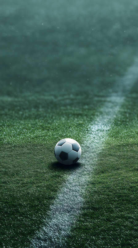 足球场上的足球在雨中图片