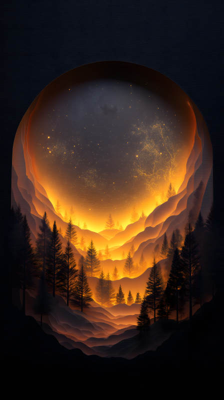 梦幻森林中的金色星空图片