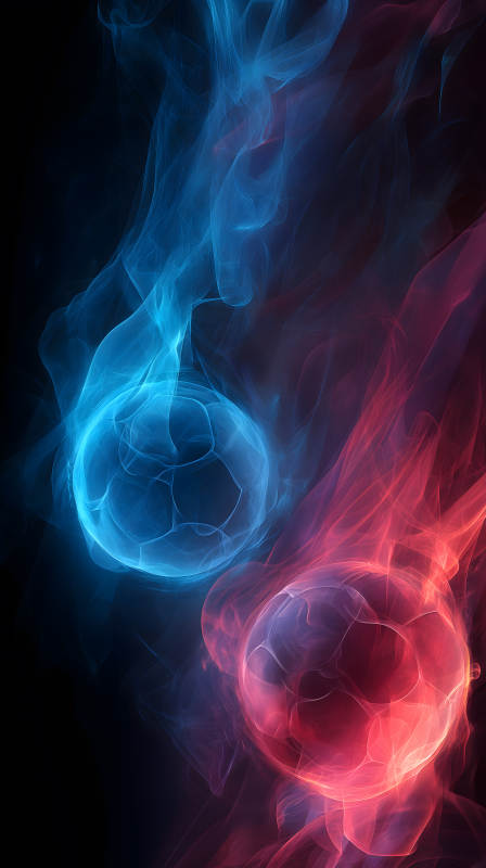 蓝红能量球体碰撞抽象画图片