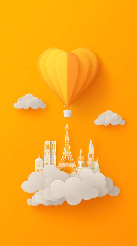 热气球与城市剪影黄色背景图片