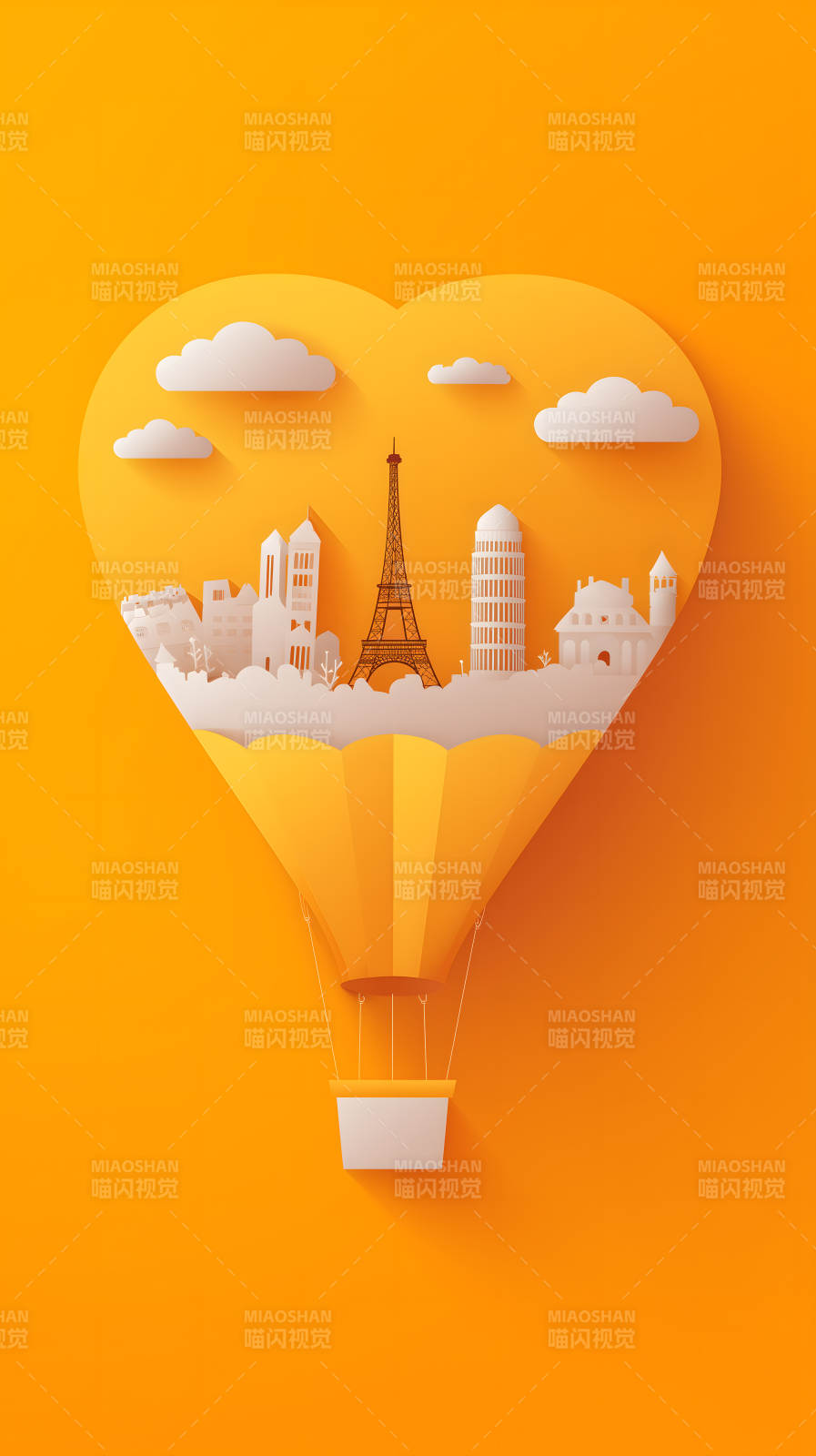 热气球载着城市地标飞翔图片