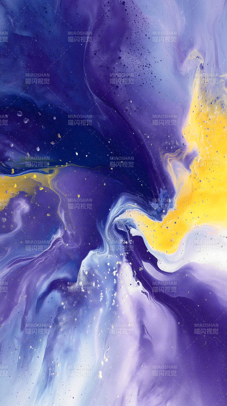 抽象蓝色液体与黄色渐变纹理艺术图片