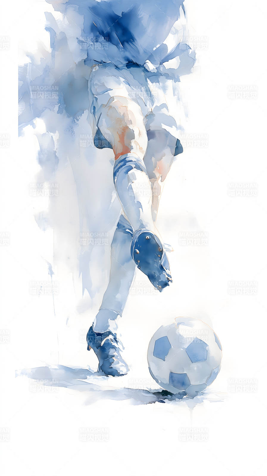 水彩风格足球运动员踢球瞬间图片