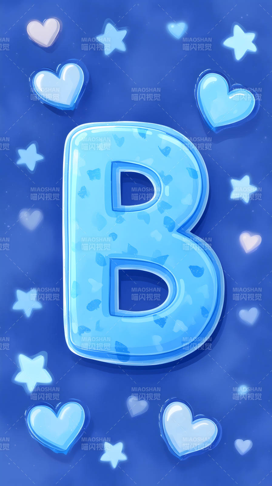 梦幻蓝色字母B与星心图片