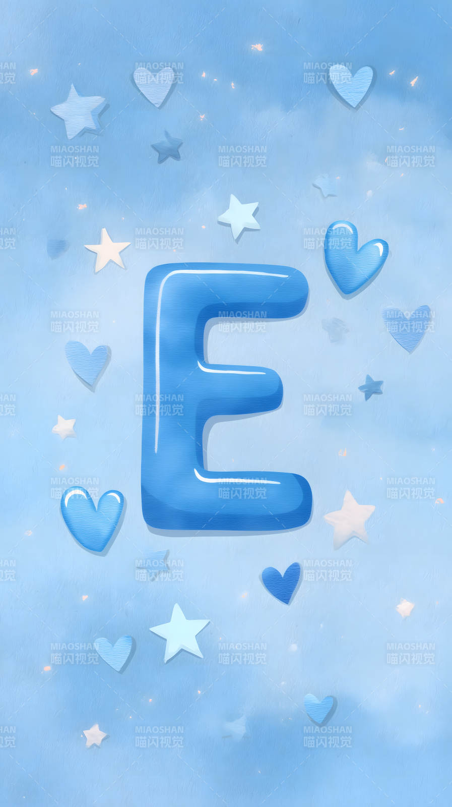 蓝色背景下的字母E与星星图片