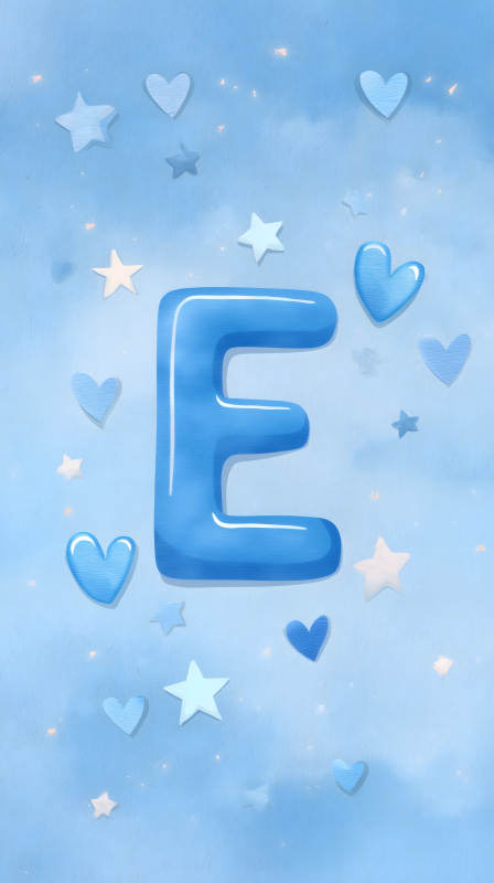 蓝色背景下的字母E与星星图片