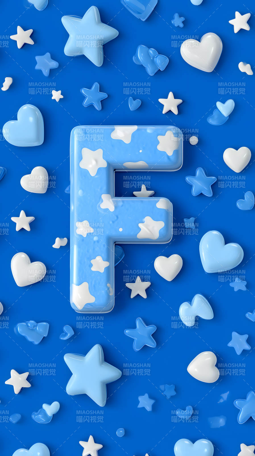 蓝色背景上的字母F和装饰图片