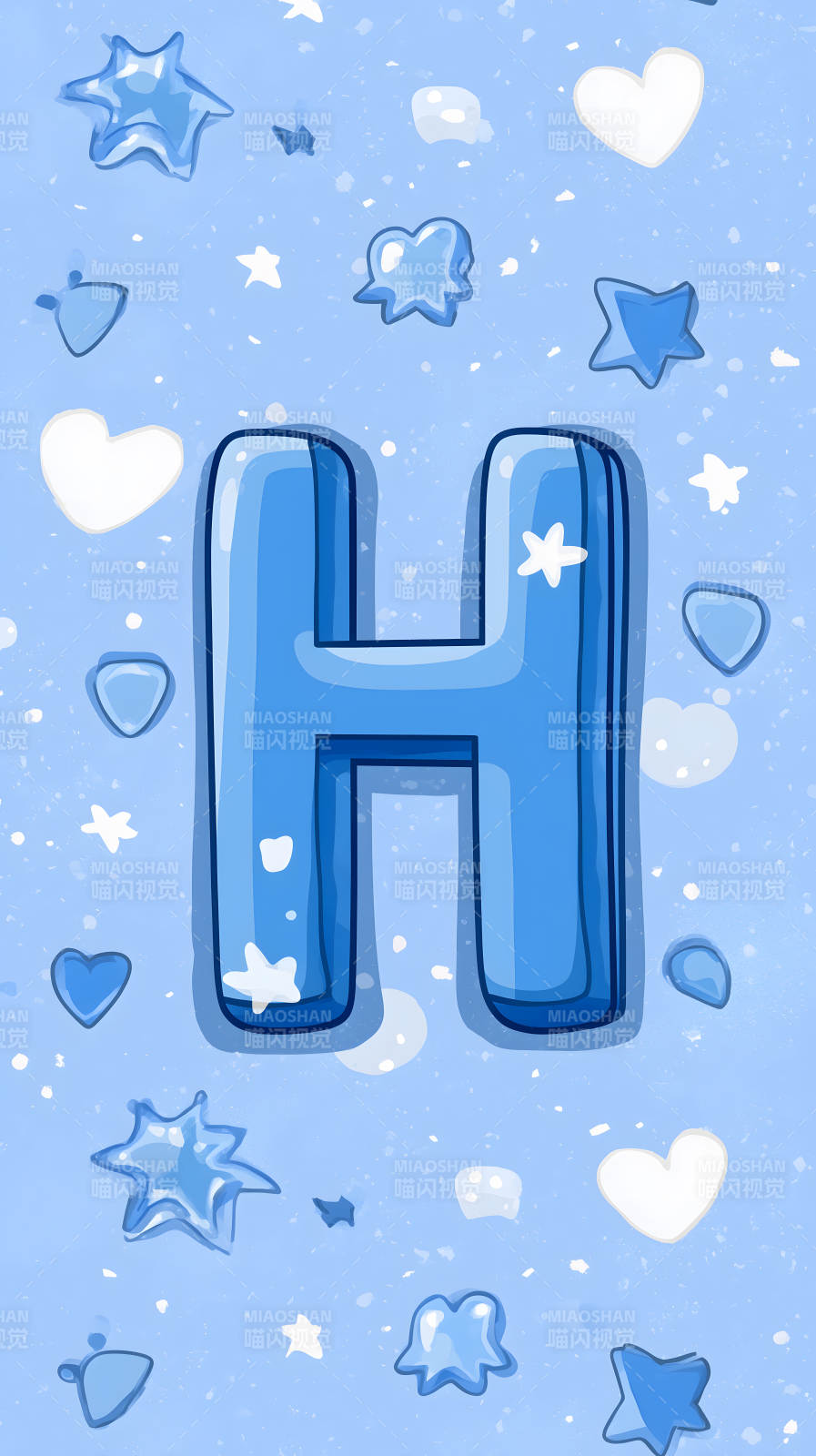 蓝色背景上的字母H和装饰图片