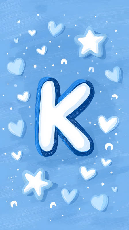 蓝色背景上的字母K和图案图片