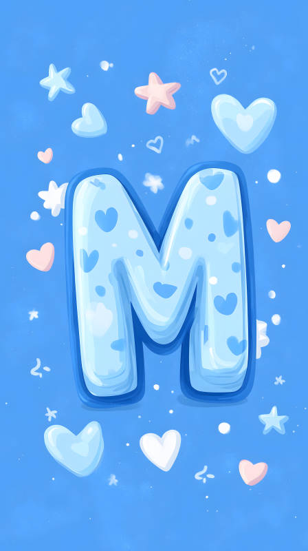 梦幻蓝色字母M与爱心图片
