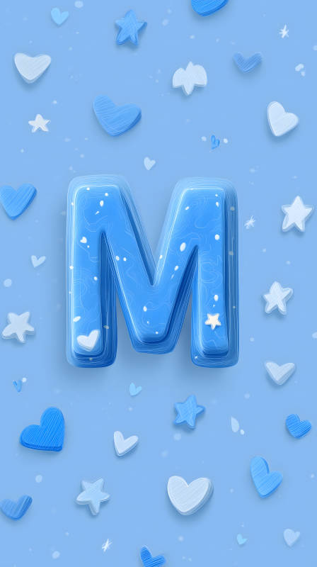 蓝色背景下的字母M和装饰图片