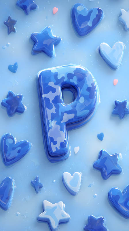 蓝色背景下的字母P与装饰图片