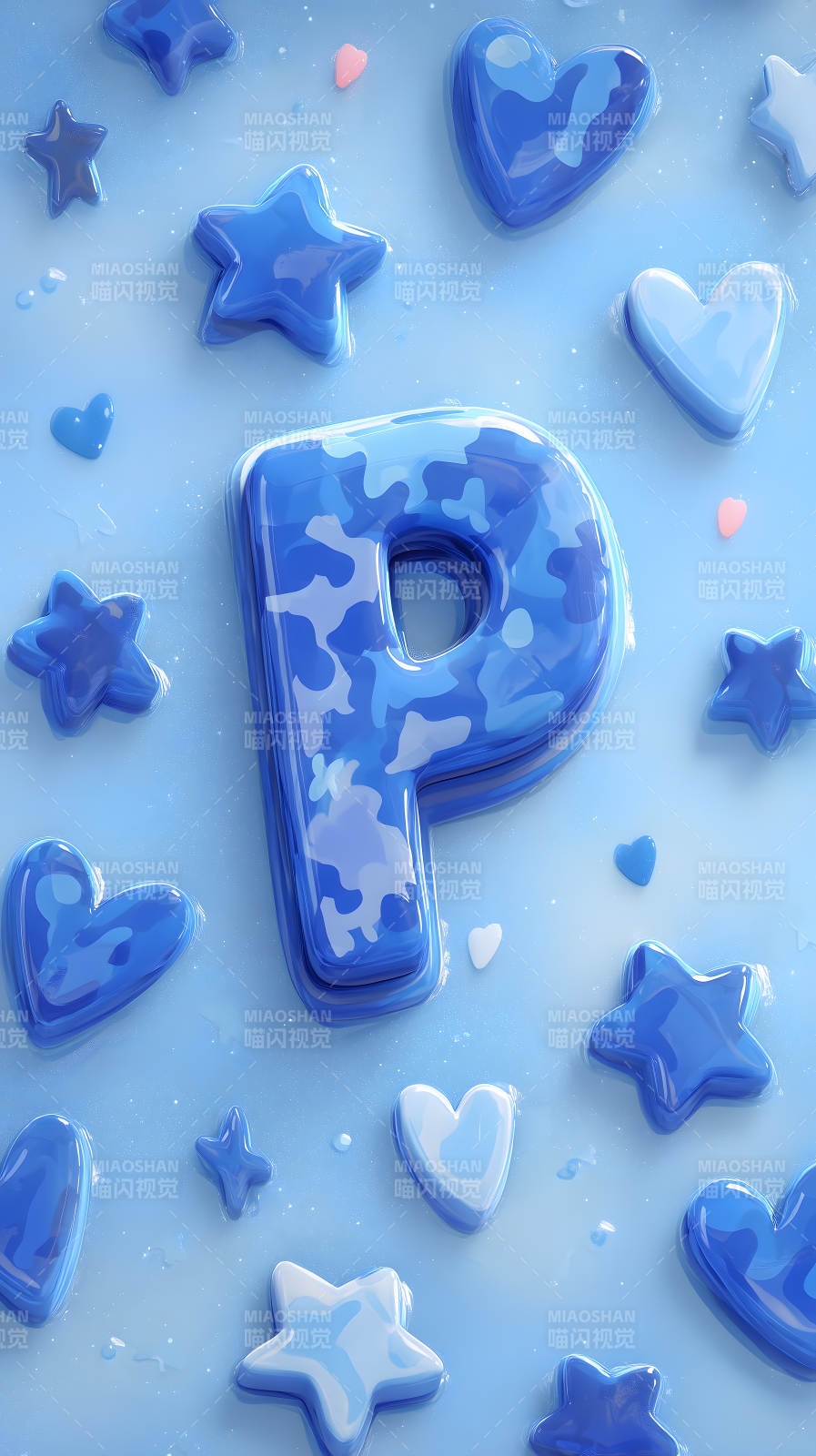 蓝色背景下的字母P与装饰图片