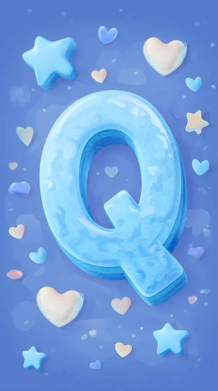 蓝色背景上的Q字母和装饰图片