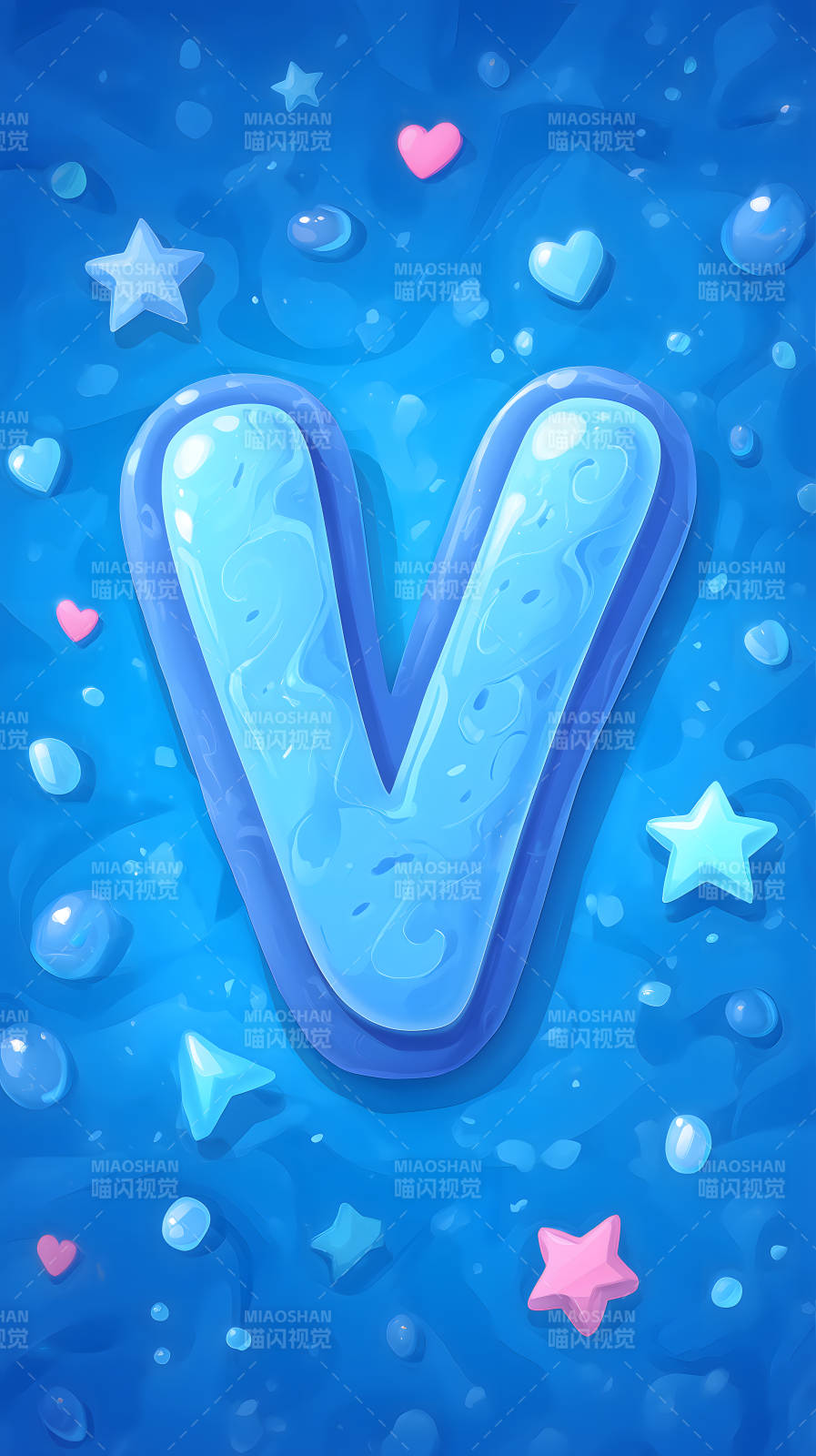 蓝色果冻背景中的字母V图片