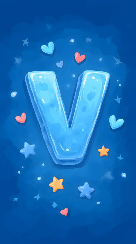 冰蓝字母V与可爱装饰图片