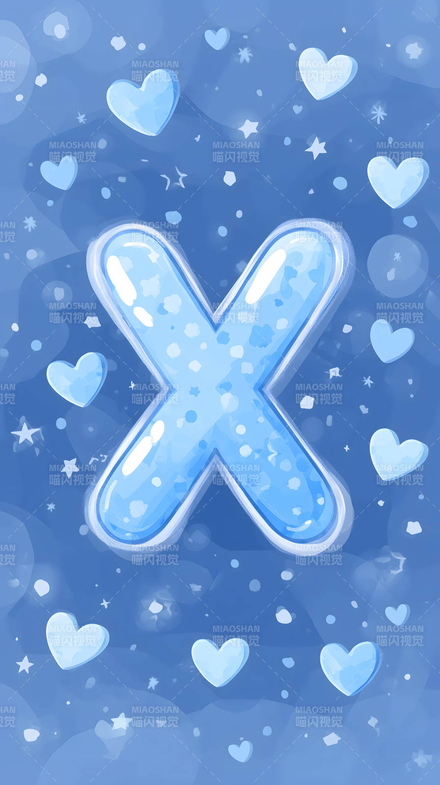 梦幻蓝色X字母与爱心图片