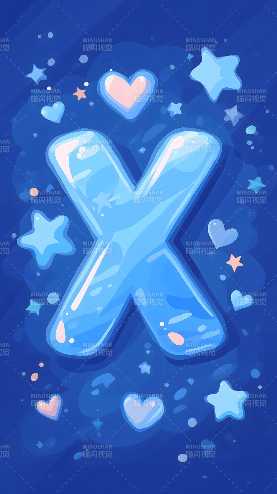 梦幻蓝X字母与星心图片