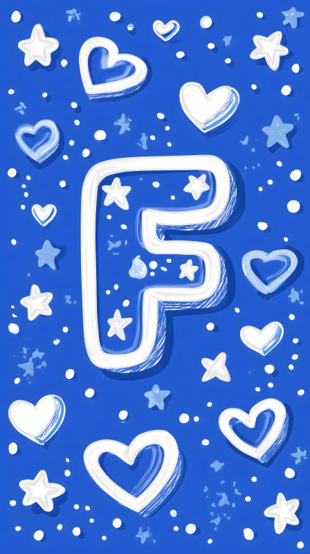 蓝色背景上的字母F与爱心星形图片