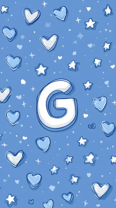 蓝色背景上的字母G与爱心星星图片