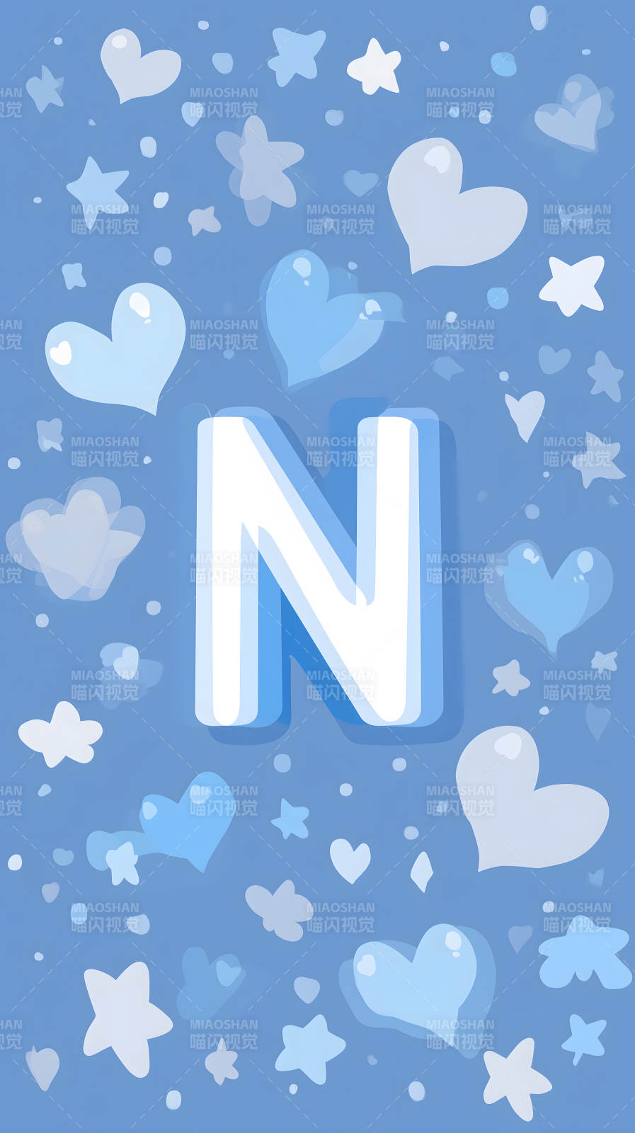 蓝色背景中的字母N和爱心图片