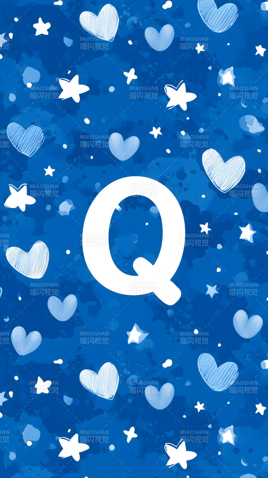 蓝色背景上的字母Q与星星心形图片