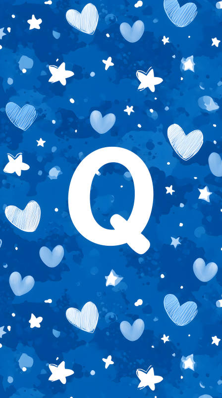 蓝色背景上的字母Q与星星心形图片
