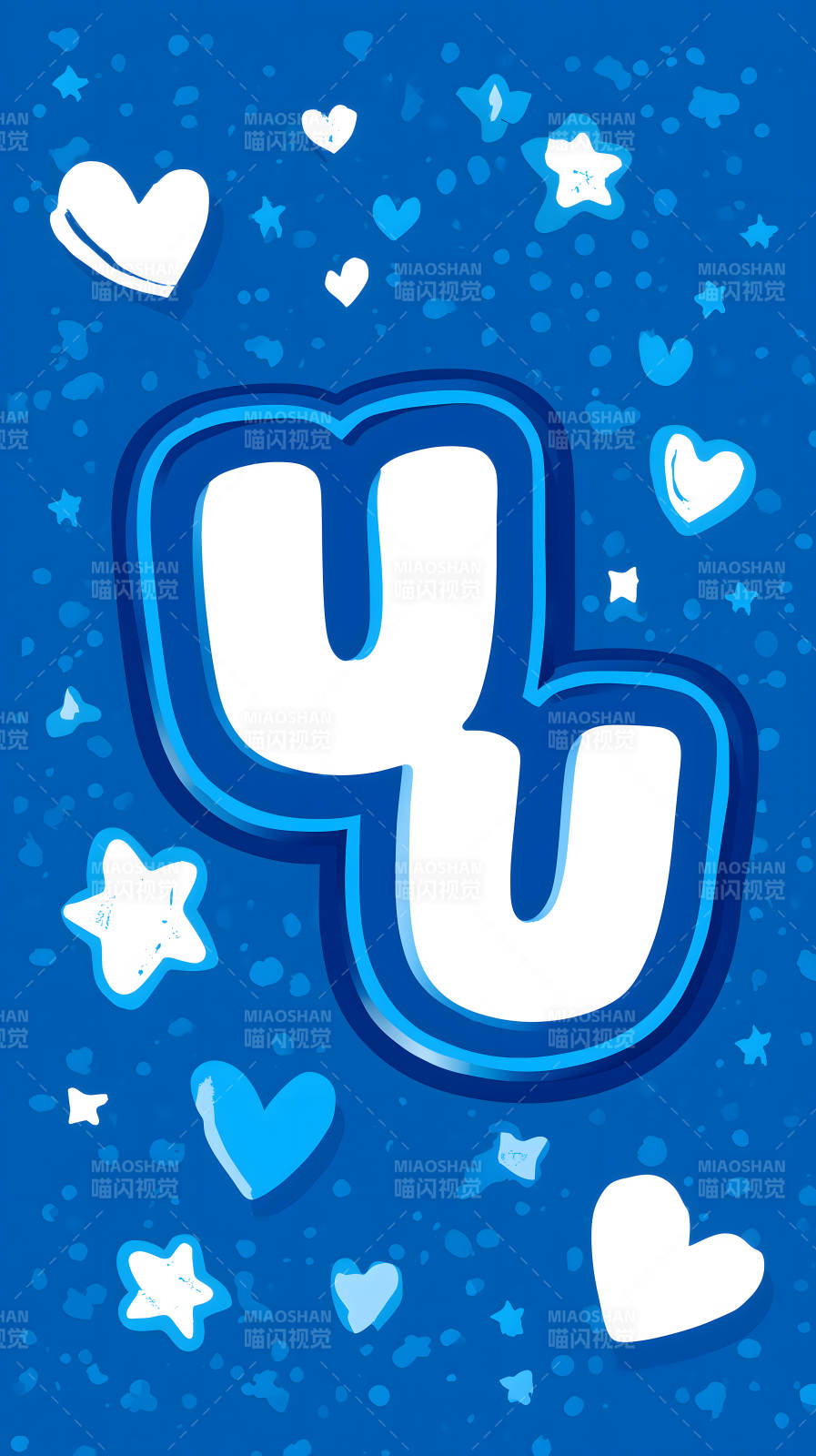 蓝色背景下的字母U和装饰图片