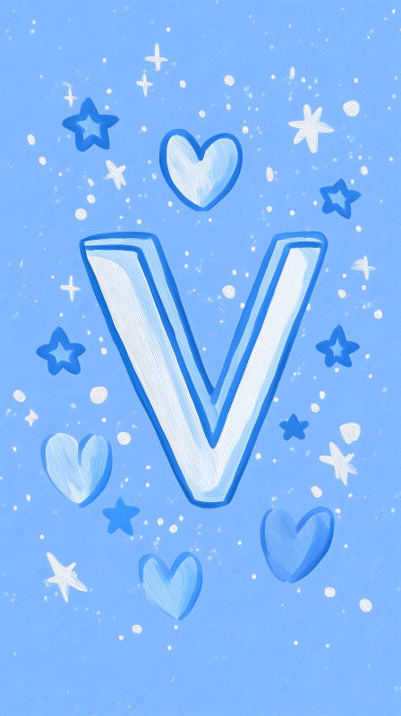 蓝色背景下的字母V和装饰图片