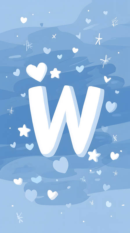 字母W的可爱蓝色背景图图片