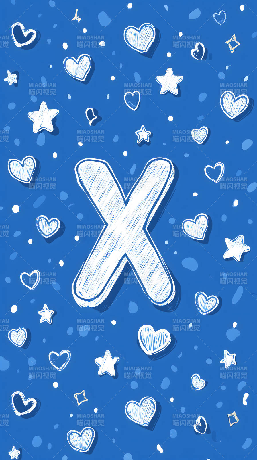 蓝色背景上的字母X和爱心图片