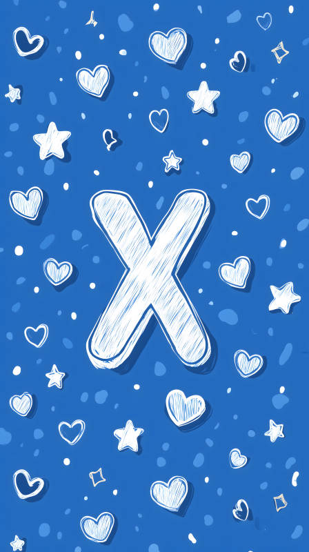 蓝色背景上的字母X和爱心图片