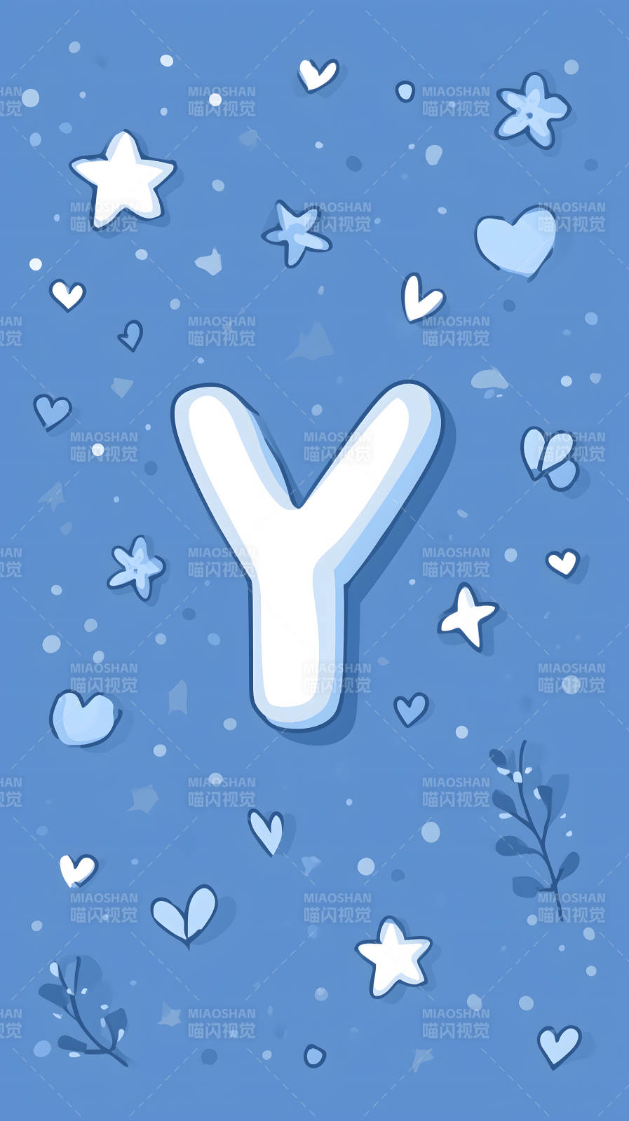 蓝色背景上的字母Y和装饰图片
