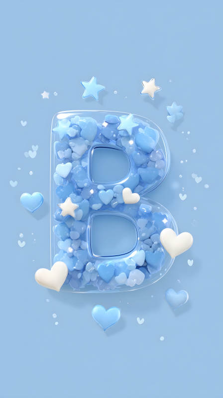 蓝色爱心字母B装饰图片
