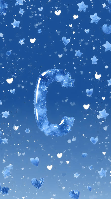 蓝色梦幻星心字母C图片